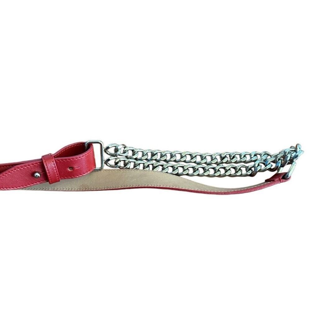 Doncaster red leather with gold chain skinny belt- Size M